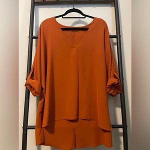 SHEIN Roll Up Sleeve High Low Blouse sz L